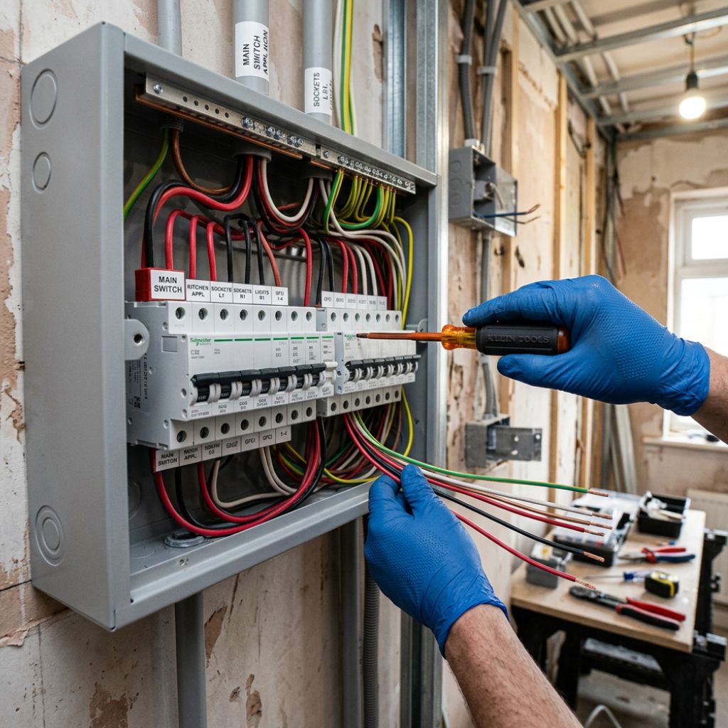 montaż rozdzielni elektrycznej i podłączanie instalacji elektrycznej podczas remontu mieszkania
