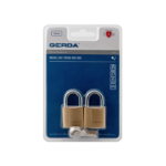 Pair of brass padlocks with two keys in clear packaging, labeled GERDA Brass Line Twins KMZ 30 (30 mm).