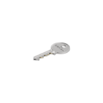 Single silver house key with a round head on a light background.