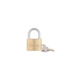 Brass padlock with a silver shackle and two keys beside it; brand name Gerda visible on the lock.