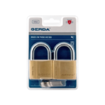Pair of brass padlocks in blue Gerda packaging (Brass Line Twins KMZ S60) with two keys in the blister pack