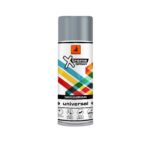 A cylindrical aerosol spray can with a gray cap and a white label featuring colorful diagonal geometric shapes; it reads 'Xtreme Spray' and 'universal'.