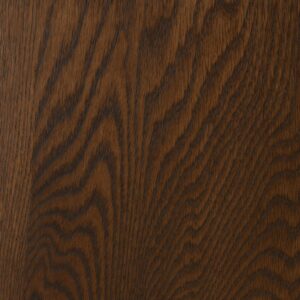 Close-up of dark brown wood grain with wavy patterns and subtle sheen.