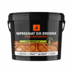 Black bucket of Dragon wood preservative, anti-fungal, concentrated 1:6, with a wooden fence graphic on the label.