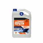 4L bottle of winter windshield washer fluid with blue cap and orange label 'Zimowy Płyn do Spryskiwaczy' –20°C.