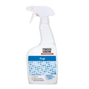 White spray bottle of Pomoc Domowa Fugi grout cleaner with a blue label and grid graphic on the front.