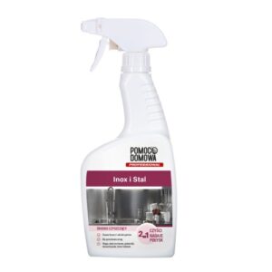White spray bottle cleaner labeled 'Inox i Stal' for stainless steel and metal surfaces, with a trigger spray nozzle.