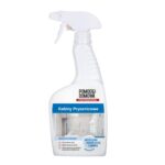 White spray bottle of Pomoc Domowa professional cleaner for shower cabins, with blue label reading 'Kabiny Prysznicowe' and a trigger nozzle