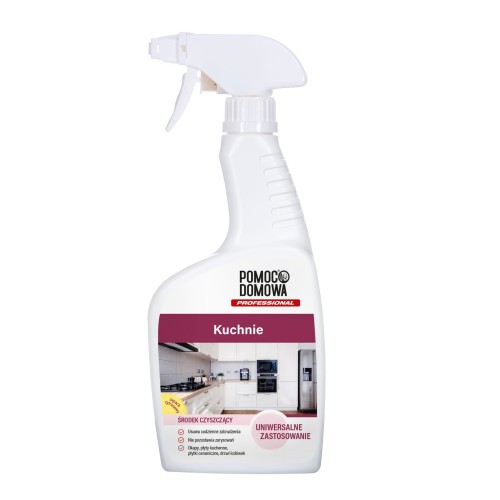 megabudowlany-dragon-srodek-do-czyszczenia-kuchni-cytrusowy-500-ml-atomizer-sklep-budowlany - Mega Budowlany White spray bottle labeled 'Pomoc Domowa' - 'Kuchnie' universal kitchen cleaner, with a kitchen on the label.