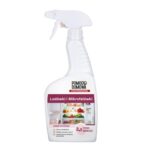 White spray bottle of Pomoc Domowa cleaner for refrigerators and microwaves, with a fridge image on the label.