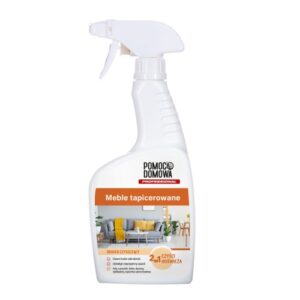 Spray bottle of upholstery cleaner labeled Pomoc Domowa, for fabric furniture cleaning and refreshing.