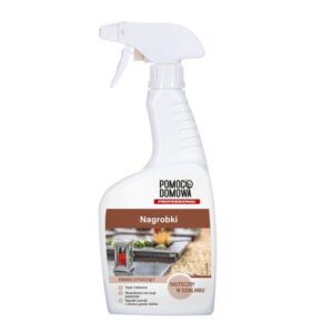 White spray bottle labeled 'Pomoc Domowa Professional' with 'Nagrobki' on the label and a photo of stone surfaces on the front image.