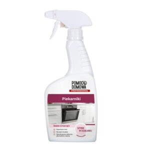 Spray bottle of oven cleaner labeled 'Piekarniki' with a picture of an oven on the label, set against a white background.