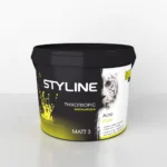 Paint bucket with a black label reading STYLINE, yellow splash design, and a partial tiger graphic on the side