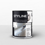 Can of STYLELINE Radiator Enamel paint with radiator graphic and Polish labeling on a dark container.