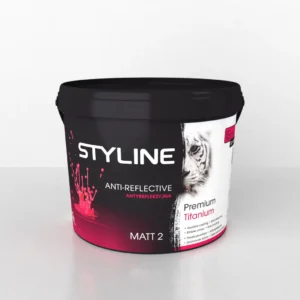 Container of Styline Premium Titanium hair dye/paste with anti-reflective coating and tiger graphic on label, matt black-to-pink design