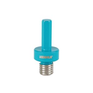 Blue plastic valve core tool with a threaded metal end, used to remove/install valve cores in tires