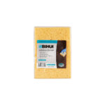 Yellow cellulose sponge in plastic packaging labeled BIHUI for professional cleaning tools. Brief product shot for catalog.