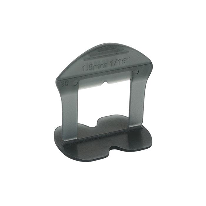 megabudowlany-bihui-klipsy-do-poziomowania-plytek-15mm-szare-100szt-sklep-budowlany - Mega Budowlany Gray plastic handheld guide with two legs and a rectangular opening, used to align or hold items.