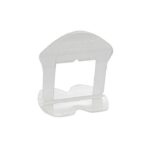 White plastic frame with a rectangular opening and curved bottom, appearing to be a small clip or stand for holding a card or thin object