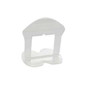 White plastic frame with a rectangular opening and curved bottom, appearing to be a small clip or stand for holding a card or thin object