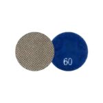 Two circular sanding discs: a gray abrasive disc and a blue 60-grit sanding disc.