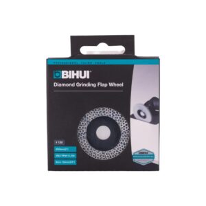 Box packaging for a BIHUI Diamond Grinding Flap Wheel, showing a circular abrasive wheel image on the front.