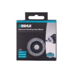 Boxed BIHUI Diamond Grinding Flap Wheel product packaging with blue accent, showing wheel image on front and small specifications on the lower left side