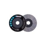 Two grinding flap discs for an angle grinder, one showing grit '200' on a black label with blue icons and BIHUI branding.