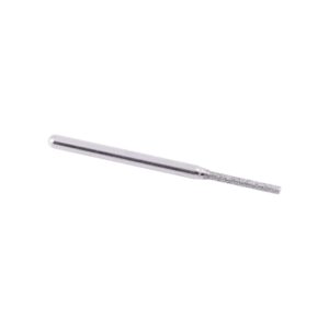 Silver cylindrical grinding burr with a coarse diamond-coated tip against a white background, a precision tool for material shaping