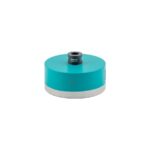 Turquoise 125 mm polishing pad with metal knurled edge and central arbor port for mounting on a grinder or polisher