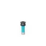 Turquoise cylindrical tool with knurled silver end and black top, a small drill accessory.