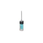 Compact lint roller with a blue adhesive roll inside a clear housing and a gray handle.