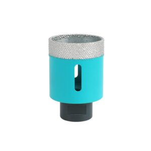 Turquoise cylindrical tool accessory with a knurled silver top and black base, likely a drill or driving bit holder.