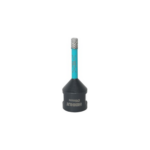 Turquoise-shafted rotary burr with a textured metal grinding tip mounted on a black conical base (tool accessory).