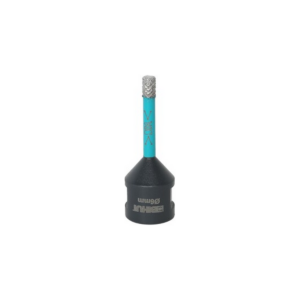Turquoise-shafted rotary burr with a textured metal grinding tip mounted on a black conical base (tool accessory).