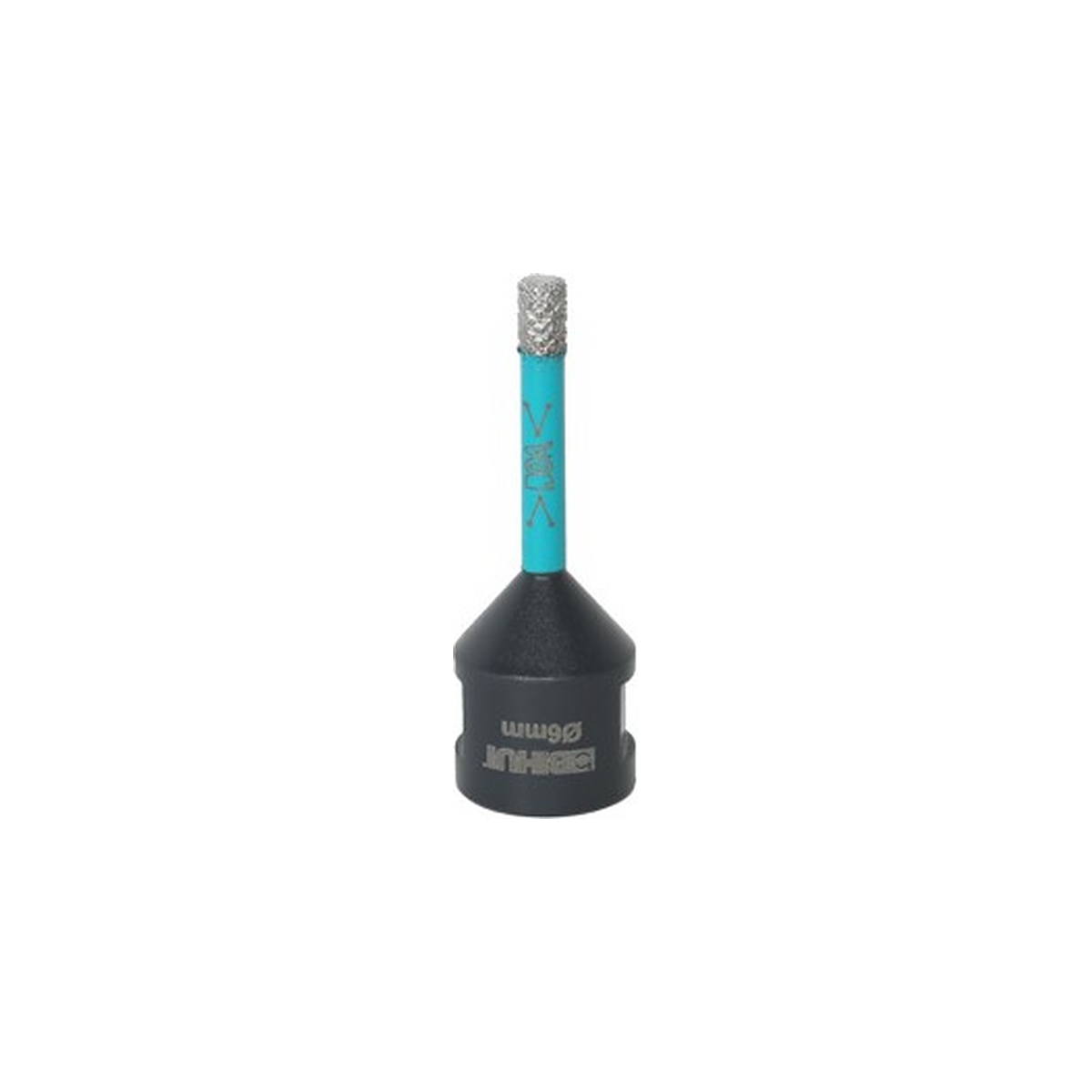 megabudowlany-bihui-otwornica-diamentowa-turbo-m14-8mm-sklep-budowlany-1x1-HQ - Mega Budowlany Turquoise-shafted rotary burr with a textured metal grinding tip mounted on a black conical base (tool accessory).