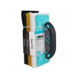 BIHUI tile cleaning tool with turquoise handle and stacked abrasive pads bound by a strap