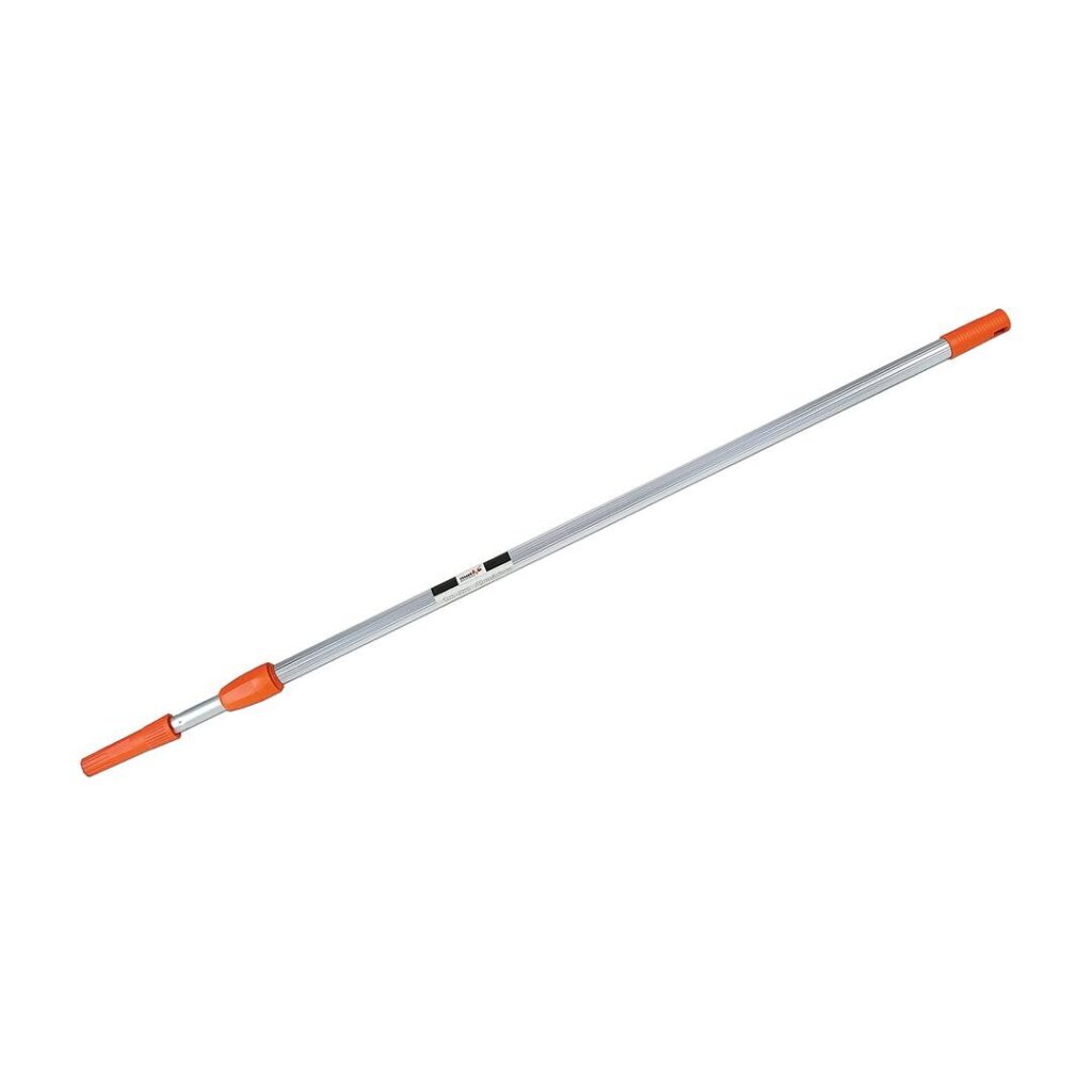 Extendable aluminum paint pole with orange grip ends (rollers not attached).