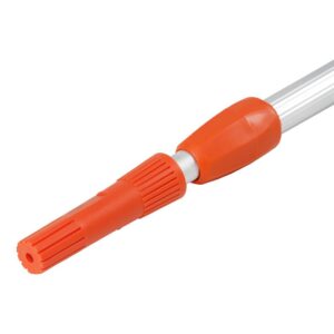 Close-up of an orange plastic grip and end cap attached to a silver metal rod, showing a knurled, screw-like grip.