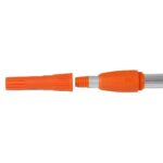 Close-up of orange plastic connector joining two sections of an extendable pole while outdoors (tool component).