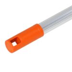 Orange plastic grip at the end of a long extendable aluminum pole, with a square opening in the handle grip area.