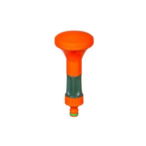 Orange garden sprinkler head for watering lawns and gardens from a hose connection