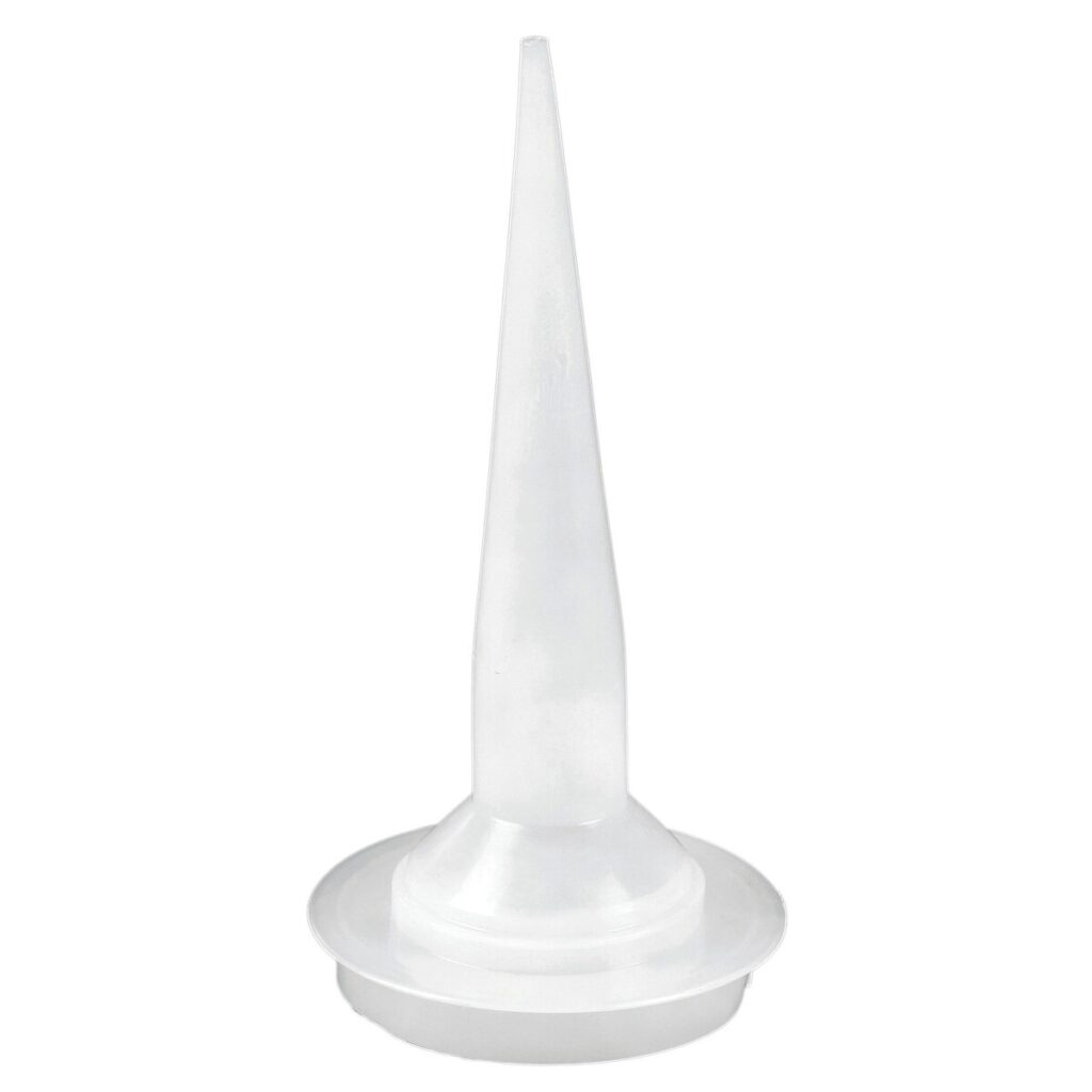 White plastic cone on a circular base—likely a cake decorating piping tip stand or stand-alone icing nozzle carrier