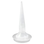 White plastic cone on a circular base—likely a cake decorating piping tip stand or stand-alone icing nozzle carrier