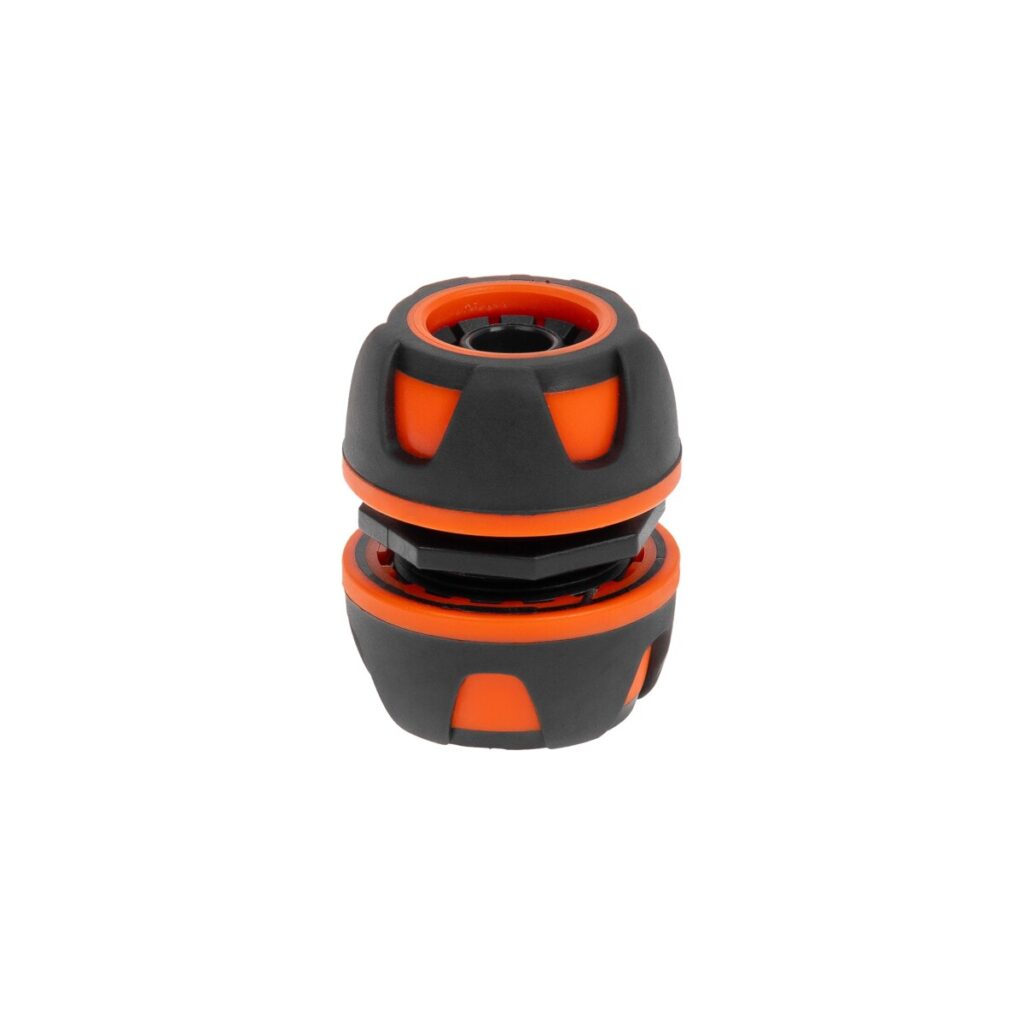 Two-piece black and orange plastic seal or gasket, stacked with circular grooves.