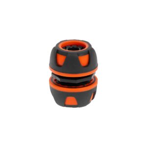 Two-piece black and orange plastic seal or gasket, stacked with circular grooves.