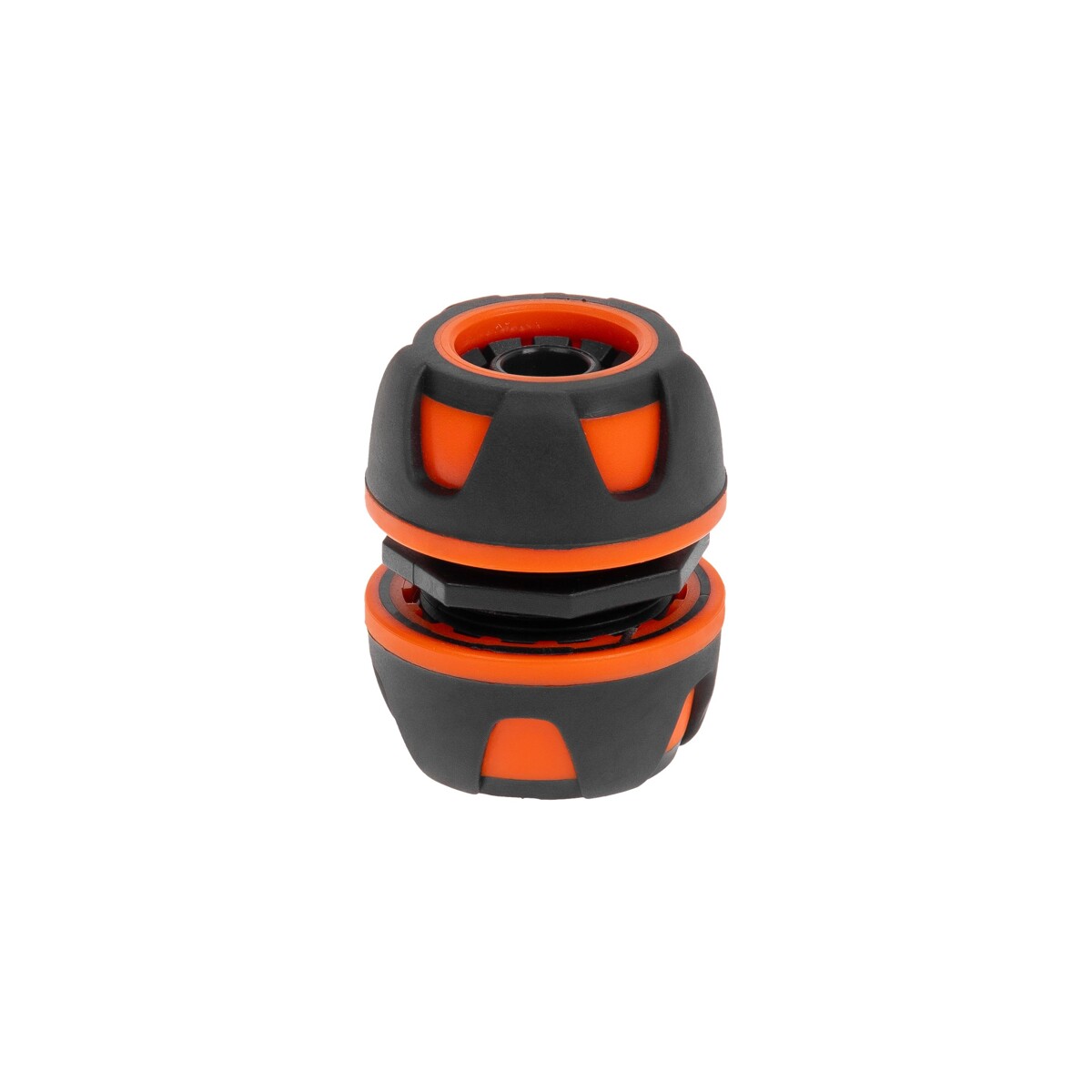 megabudowlany-motive-lacznik-do-weza-1-2-cala-sklep-budowlany - Mega Budowlany Two-piece black and orange plastic seal or gasket, stacked with circular grooves.