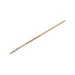 Wooden-handled flat paintbrush with light-colored bristles and metal ferrule.
