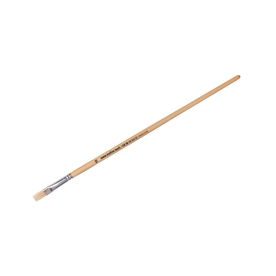 megabudowlany-motive-pedzel-do-paskow-10mm-sklep-budowlany - Mega Budowlany Wooden-handled flat paintbrush with light-colored bristles and metal ferrule.